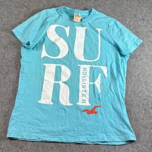 Hollister Surf Shirt Mens Blue Graphic Short Sleeve Tee Y2K Streetwear Medium